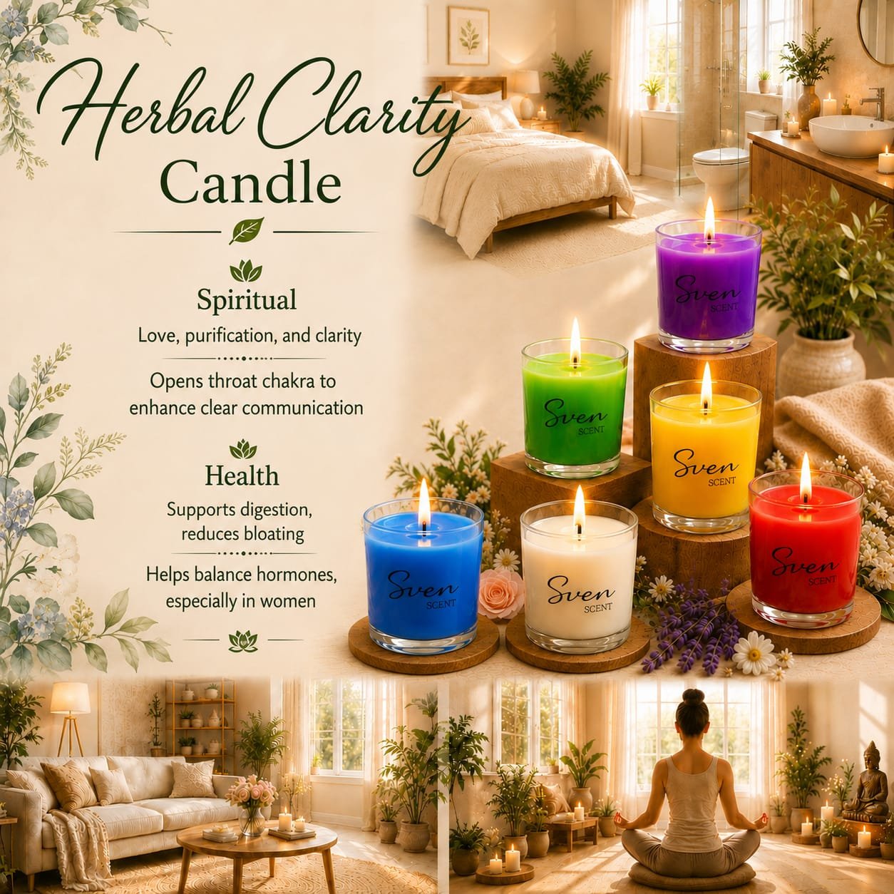 Herbal Clarity Candle (SVEN SCENT Herbal Wellness Candle)